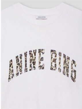 Anine Bing Walker White Tee with Leopard-Print Logo - New with tags